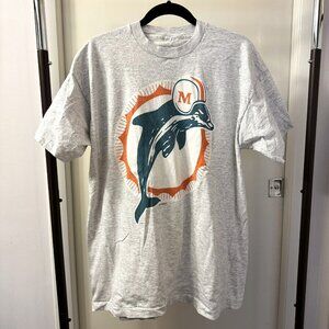 VINTAGE 1993 MIAMI DOLPHINS NFL Old School Logo Grey T-shirt - XL